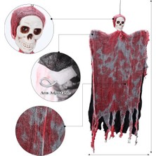 Aykn LED Işıklı Kahkaha Atan Sesli Sensörlü Ürpertici Kuru Kafa Kanlı Korku Hayalet Saçaklı