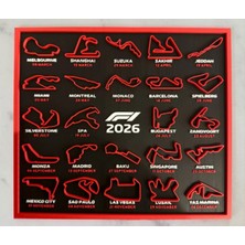 2026 F1 Formula 1 Takvim Dekoratif Obje 22 x 25 cm Yer & Tarih 3D Baskı Pla Plastik Stand Hediyeli