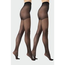 C&city Ince Büyük Beden 15 Denye 2'li Külotlu Çorap Siyah/siyah