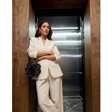 Gustello Siyah Kumaş Gümüş Metal Saplı Gül Çiçek Çanta El Çantası Aksesuar Abiye Günlük Şık Kadın Çantası