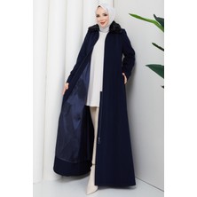 Günay Karaca Büyük Beden Kışlık Kaşe Kadın Lacivert Pardesü 2606