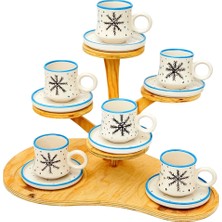 Bilge Seramik43 6’lı Takım Kar Tanesi Desenli El Yapımı Kazan Seramik Kahve Fincanı, Kahve Fincanı