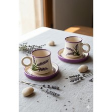 Bilge Seramik43 2’li Takım Lavanta Desenli El Yapımı Kazan Seramik Kahve Fincanı, Kahve Fincanı