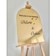 Düğün & Nişan Gold Pleksi Aynalı Karşılama Panosu 70X50 cm