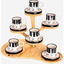 Bilge Seramik43 6’lı Takım Piyano Desenli El Yapımı Kazan Seramik Kahve Fincanı, Kahve Fincanı