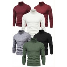 Velmora Fashion 6'lı Siyah, Beyaz, Bordo, Gri, Haki Unisex Kaşkorse Boğazlı Full Likralı Fitilli Body Kazak