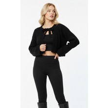 Abay Butik Kadın Saç Örgü Bağcıklı Crop Hırka