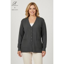 Ravencia Kadın V Yaka Düğmeli Triko Anne Hırka