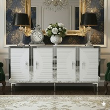 Yumedi Design KA1508BS- Kerem Konsol, Tv Sehpası, Çok Amaçlı Dolap ve Kahve Köşesi 150CM Beyaz-Silver