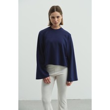 C&city Oversize Basic Kısa Sweatshirt 981 Sax