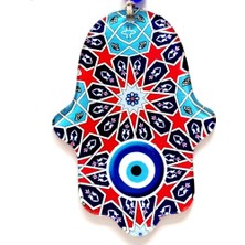 Aykn Yıldız ve Nazar Boncuğu Desenli Fatma Ana Bereket Eli Füzyon Cam Duvar Süsü (485O0)