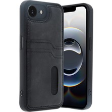 MMP Shop Iphone 16E Uyumlu Dikiş Detaylı Deri Kartvizitli Kartlıklı Kılıf