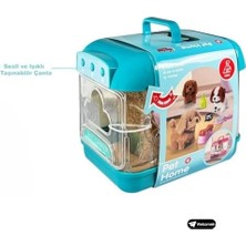 Oyuncak Sesli Işıklı Yürüyen Hareketli Köpek Taşıma Çantalı Aksesuarlı Set Taşınabilir Çanta +Pil (Mavi-Beyaz)