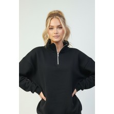 Uncia Outdoors Yarım Fermuarlı Kadın Oversize Sweatshirt Rahat Kalıp Günlük Kullanım