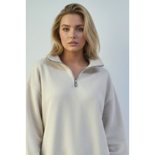 Uncia Outdoors Yarım Fermuarlı Kadın Oversize Sweatshirt Rahat Kalıp Günlük Kullanım