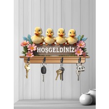 Altınuç Art Design Dört Metal Kancalı 30 x 16 cm 2d Ahşap Uv Baskılı Civciv Hoşgeldiniz Mdf Duvar Askılığı Anahtarlık V5