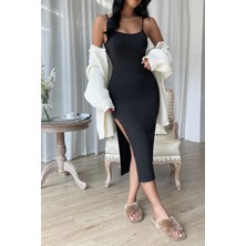 Becca Kadın Siyah Yırtmaçlı Diz Altı Vücüdu Saran Gecelik