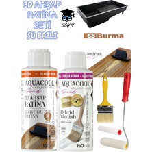 Aquacool 3D Ahşap Patina Seti Su Bazlı 150 Ml- Parlak Vernik 150 ml - Boya Tavası Fırça Rulo Doku Tarağı Seti