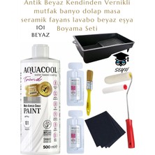 Aquacool Kendiliğinden Vernikli Çelik Ahşap Kapı Beyaz Eşya Mutfak Dolabı Fayans Petek Metal Boya 500 ml Set