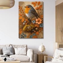 Gaagart Tekli Dikey Kanvas Tablo Turuncu Minik Serçe Kuş