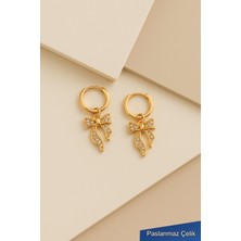 Trend Collection Altın Renk Taşlı Fiyonk Figürlü Çelik Halka Küpe