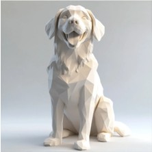 Golden Retriever Golden Köpek Heykel Biblo Dekoratif Obje 12 cm 3D Baskı Pla Plastik Beyaz