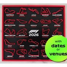2026 F1 Formula 1 Takvim Dekoratif Obje 22 x 25 cm Pist & Ülke 3D Baskı Pla Plastik Stand Hediyeli