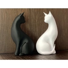 Siyah Beyaz Ikili Kedi Biblo Heykel Dekoratif Obje 10CM 3D Pla Baskı Plastik