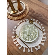 Nurgita Home %100 Ham Keten Monica Desen Püsküllü Amerikan Servis 40 cm