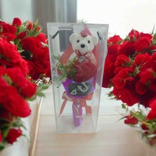 Neyşeligül Hediye Seti - Kutulu Peluş Ayıcık & Yapay Pembe Gül Buketi