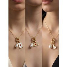 NKT Collection Beyaz Kalp Kalpli Zarf Kupa As İncili Kolye