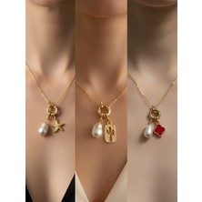 NKT Collection Kaktüs Kırmızı Yonca Deniz Yıldızı İncili Kolye