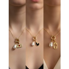 NKT Collection Siyah Kalp Kaktüs Kalpli Zarf İncili Kolye