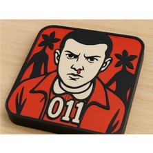 Stranger Things Eleven Bardak Altlığı. Beyaz Siyah Kırmızı 3D Baskı Plastik. Sıcağa Uygun Değildir!