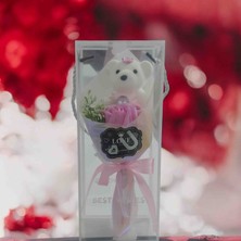 Şeffaf Kutulu Peluş Ayıcık & Yapay Pembe Gül Hediye Seti - 24 cm