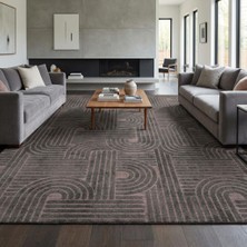 Carpettex Antrasit Modern Geometrik Desenli Dijital Baskılı Kaymaz Tabanlı Yıkanabilir Halı