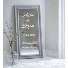 Düğün Nişan Ayna Yazısı Kişiye Özel Beyaz Folyo Sticker 40CM
