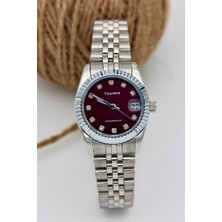 Tomris Tomrıs Tamamen Çelik, Su Geçirmez, Gümüş Kordon, Bordo Kadran Kadın Kol Saati