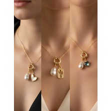 NKT Collection Turkuaz Kalp Beyaz Kalp Kaktüs Incili Kolye