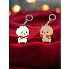 ADA 3D Dudu Bubu Panda Ayıcık Çift Anahtarlık Seti Sevgiliye Özel Hediye Çanta Süsü