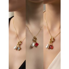 NKT Collection Kırmızı Damla Kırmızı Yonca Siyah Yonca Incili Kolye