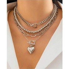 Monalisa Toka Kadın Kombin Gümüş Kaplama Gemici Kilit 4’lü Kolye Seti