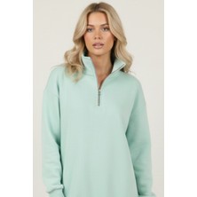Uncia Outdoors Yarım Fermuarlı Kadın Oversize Sweatshirt Rahat Kalıp Günlük Kullanım