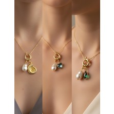 NKT Collection Turkuaz Kalp Zümrüt Yeşili Damla Pembe Kalp Incili Kolye