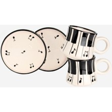 Bilge Seramik43 2’li Takım Piyano Desenli El Yapımı Kazan Seramik Kahve Fincanı, Kahve Fincanı