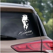 Mustafa Kemal Atatürk Imzalı Sticker Atatürk Sticker Oto Sticker Beyaz 30CM x 23CM