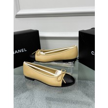 Chanel Kadın Topuklu Babet Ayakkabı Siyah Camel Günlük Konfor ve Modern Stil