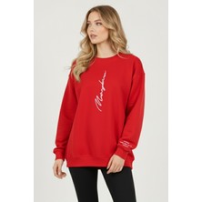 Uncia Outdoors Kırmızı Bisiklet Yaka Sweatshirt Cepsiz Oversize Tasarım Günlük Kullanım