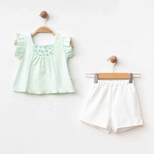 Aspo Baby Kids Fırfırlı Bluz Şort Takım Mint Yeşili %100 Organik Pamuk