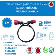 VoltEV 22kW Elektrikli Araç Şarj Cihazı Için 5 Metre Trifaze Uzatma Kablo